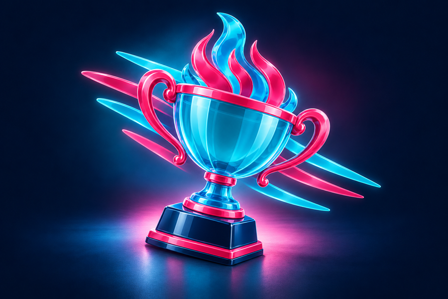 Serija turnira Blazing Rush u MrBit kazinu - pehar sa plamenom i linijama brzine.